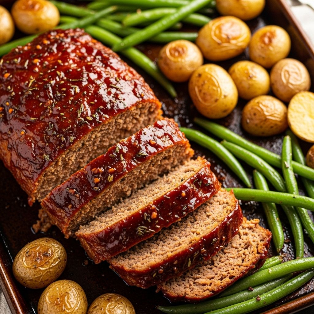 Sheet Pan Glazed Meatloaf: The Easy Comfort Classic A sweet-savory bacon glaze meets perfectly roasted broccoli for a balanced, flavor-packed supper.