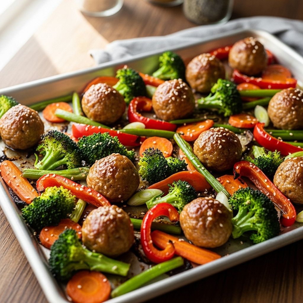 A sticky glaze elevates tender pork bites and roasted produce for a fuss-free feast.