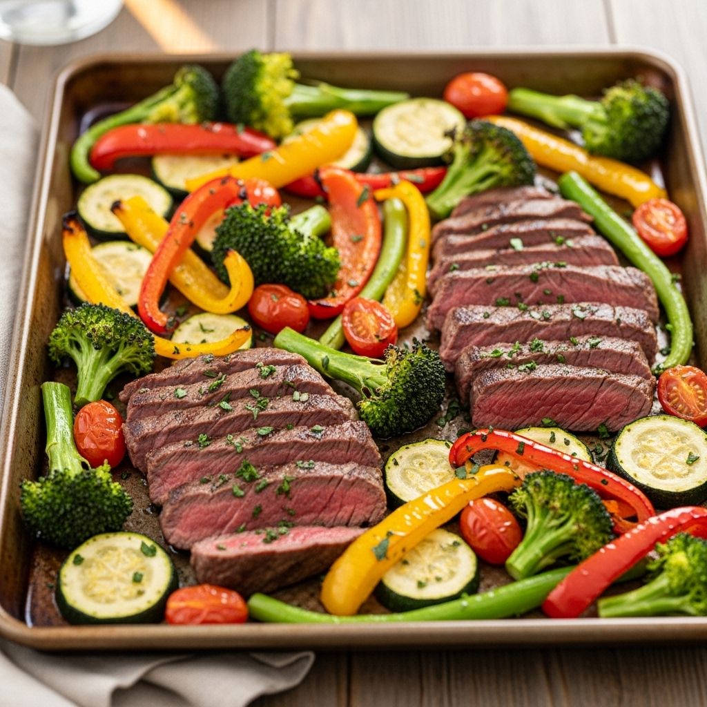 Enjoy a balanced, flavorful steak dinner with easy sheet-pan prep—perfect for busy nights and healthy eating.