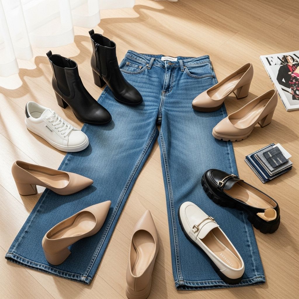 Discover expertly curated shoe styles for every occasion and season to perfectly complement your wide-leg jeans.