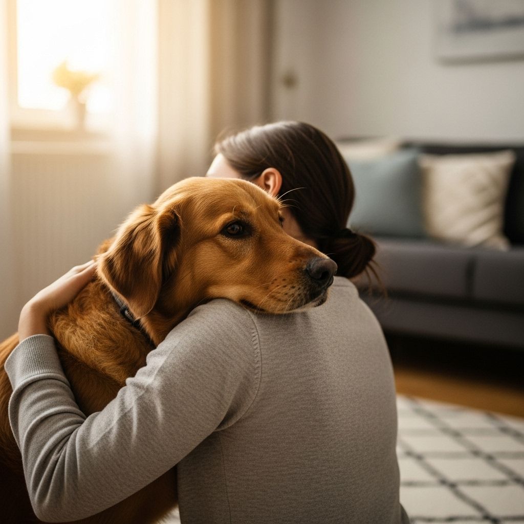 A pup’s wagging tail and calm posture speak volumes more than a tight embrace.