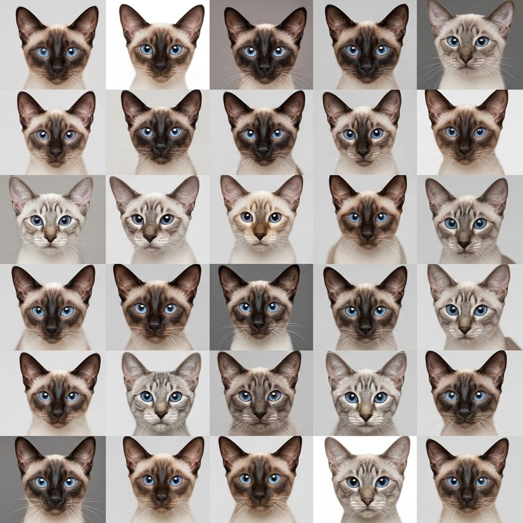 Explore all the mesmerizing color variations of Siamese cats, from classic points to rare shades and patterns.