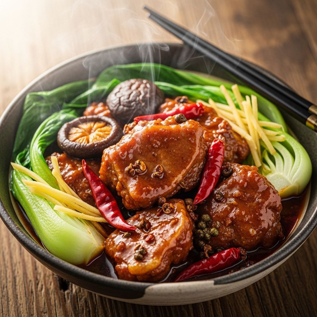 Numbing peppercorns and aromatic spices create a glossy sauce that elevates each bite.