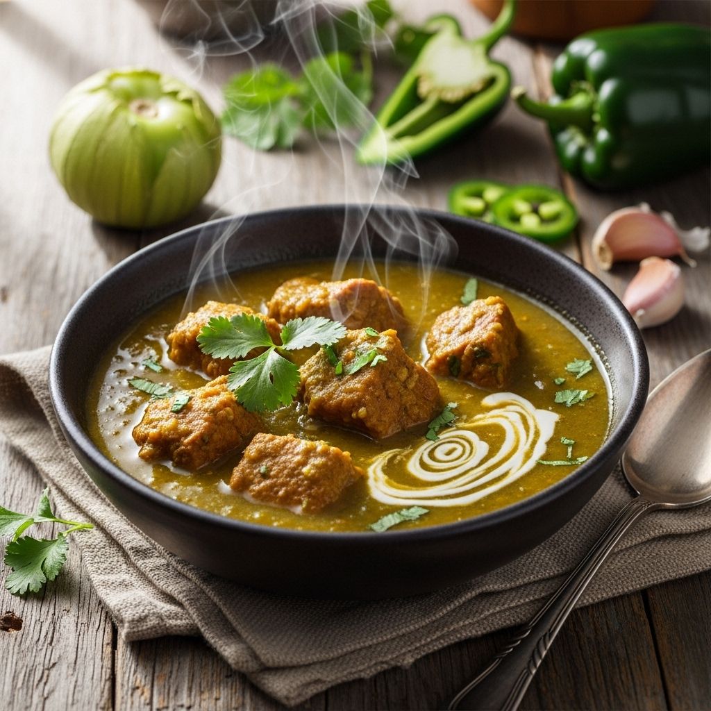 Roasted tomatillos and chilies meld into a zesty sauce, infusing spoonfuls with warmth.