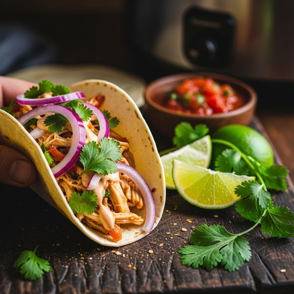 Slow Cooker Chicken Tacos A no-fuss dinner solution that infuses protein with rich spices while keeping it tender.