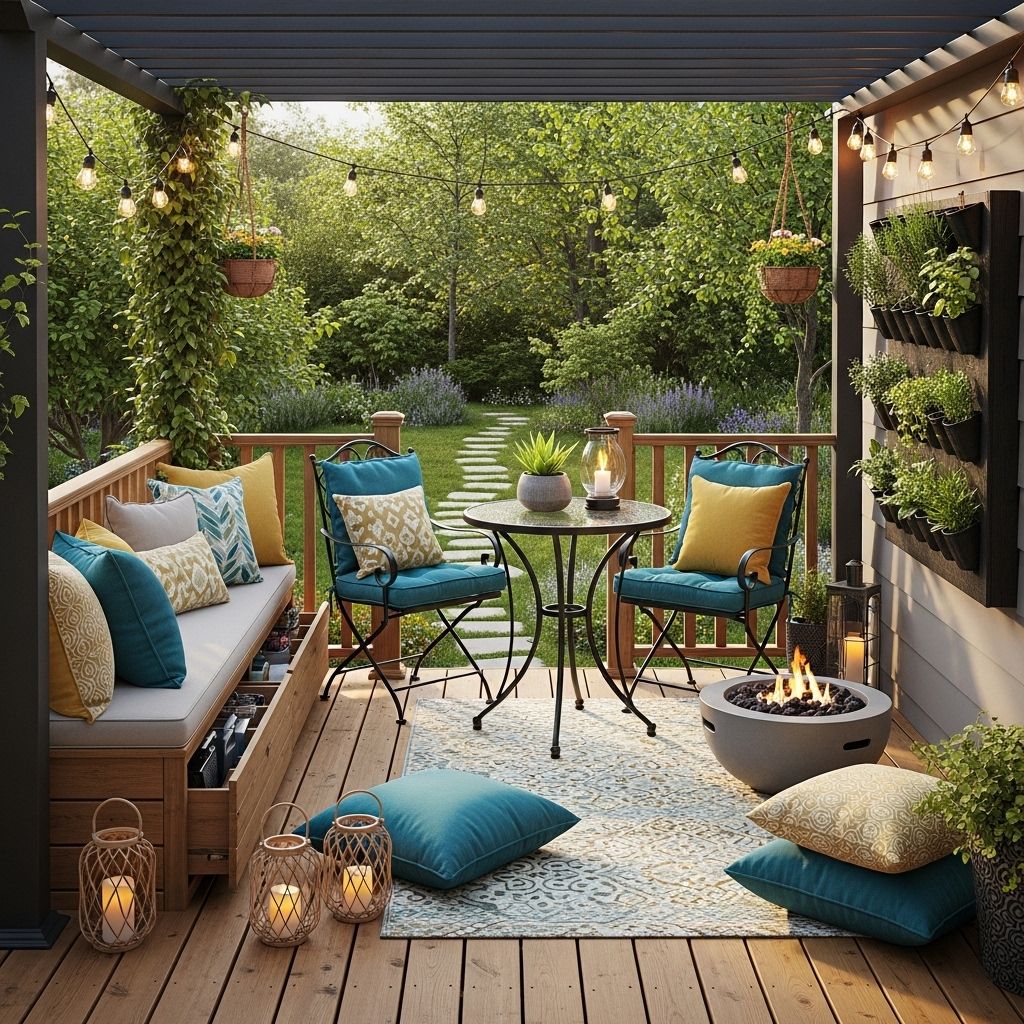 Turn outdoor nooks into relaxing havens with clever seating, lighting and greenery.