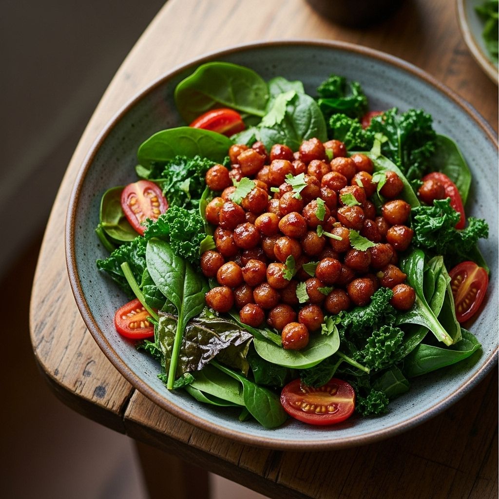 Smoky glazed chickpeas come together with nourishing greens for a protein-packed, fiber-rich vegan meal that’s easy, flavorful, and versatile.