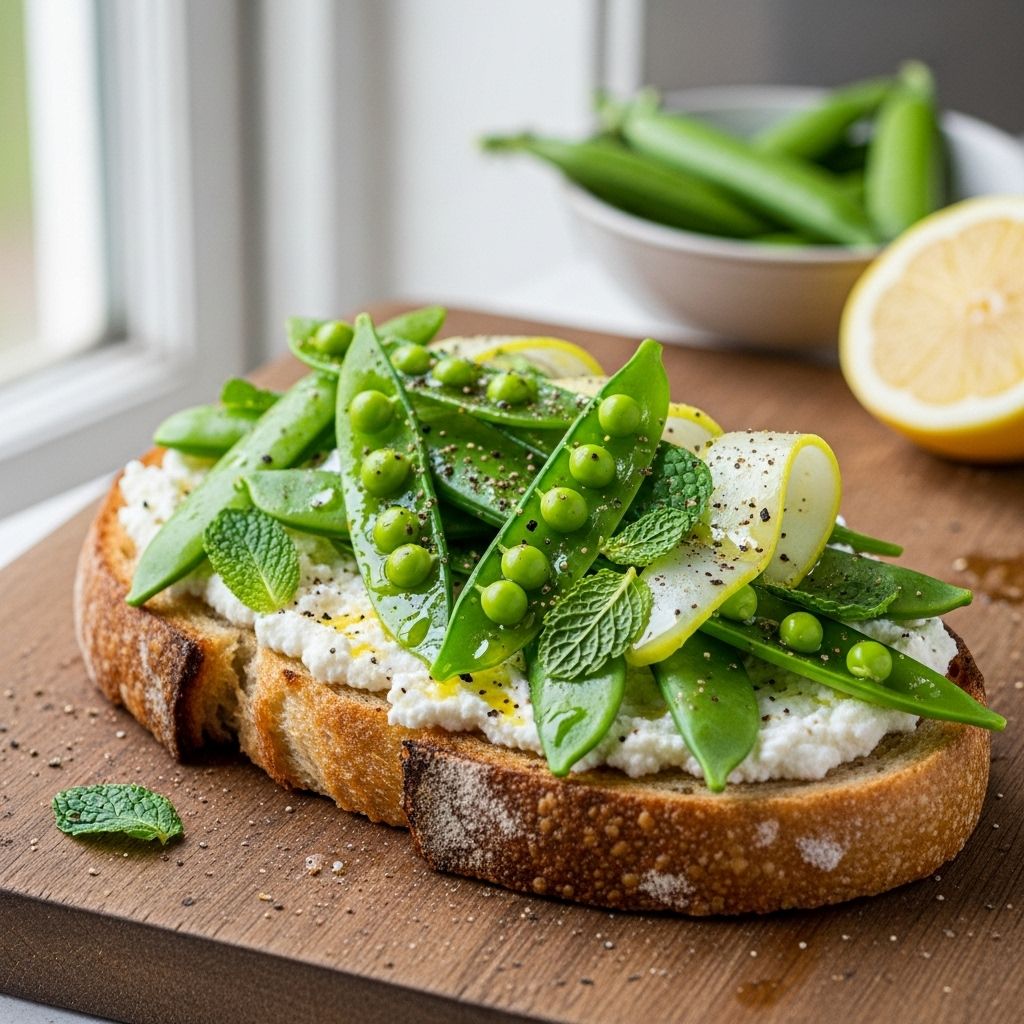 Pair crisp spring peas with creamy ricotta on toast for a light, savory bite.