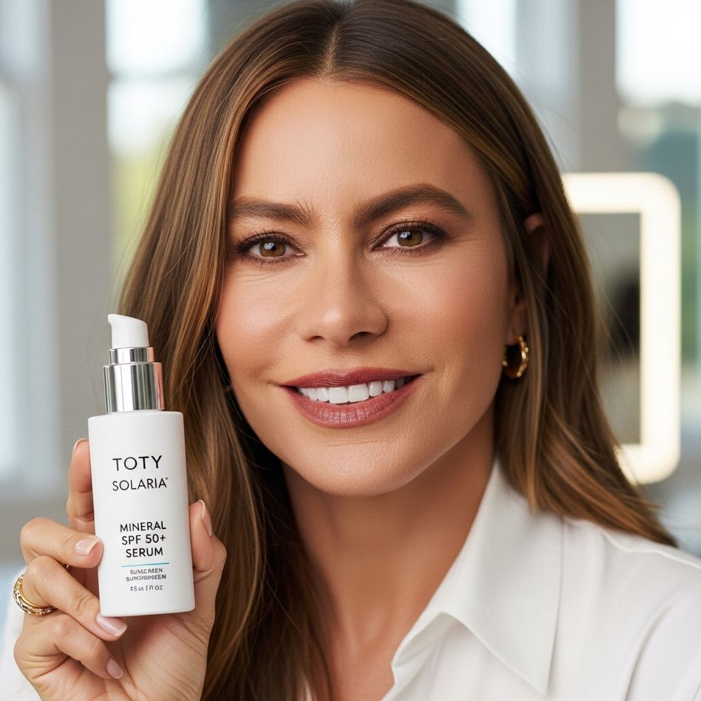 Discover why Sofia Vergara trusts Toty Solaria Mineral SPF 50+ Sunscreen Serum for radiant, protected, and ageless skin.