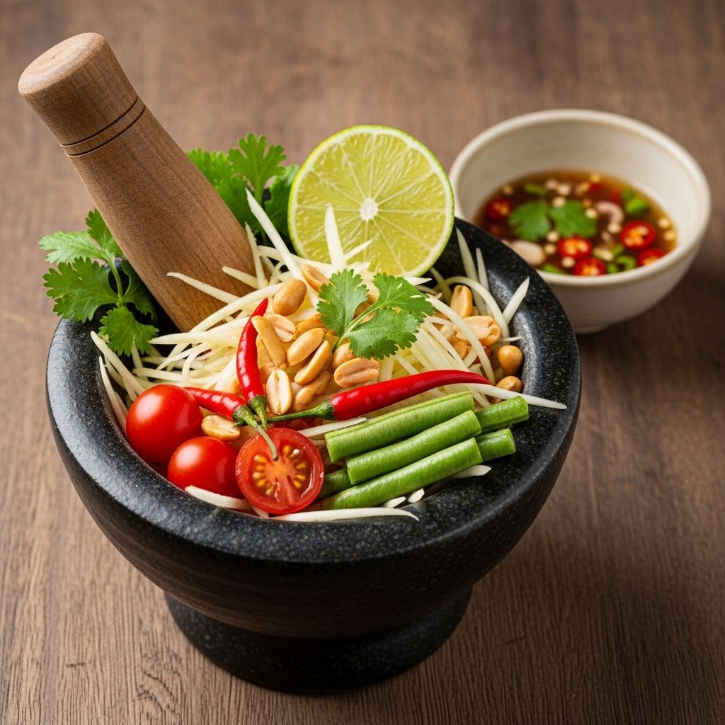 Crisp strips of unripe fruit meet fiery chilies and tangy lime for a flavor adventure.