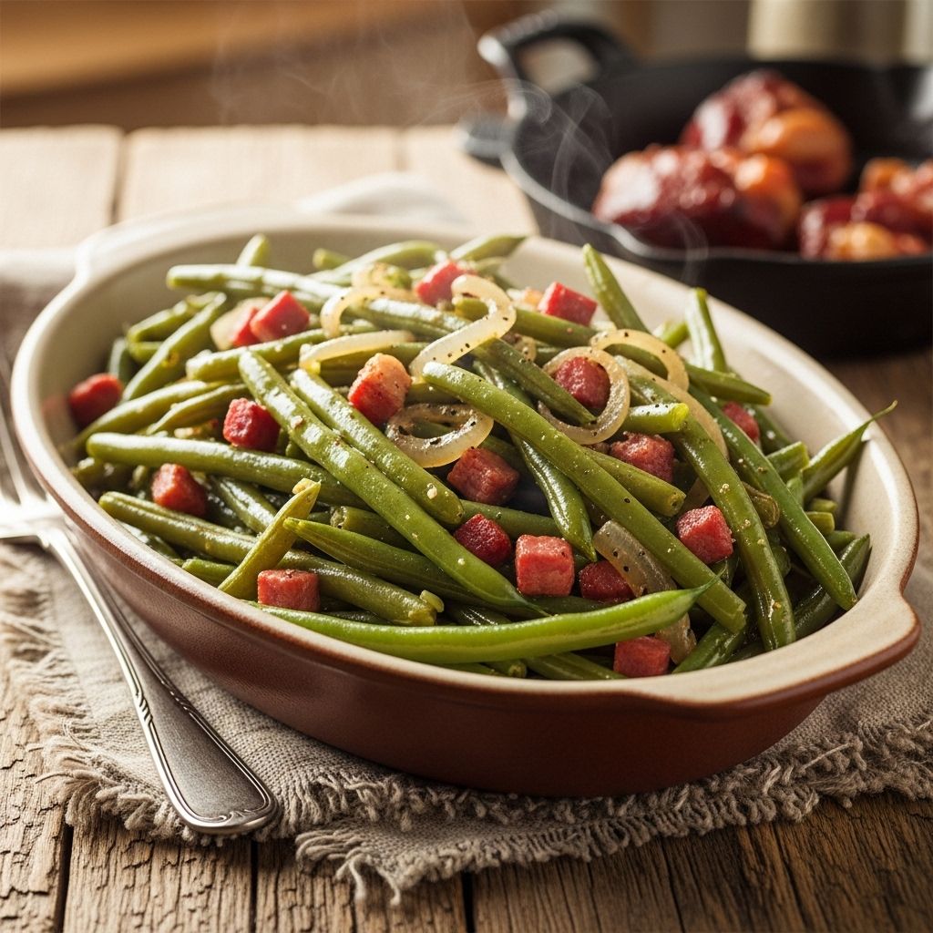 A hearty holiday side that elevates simple beans with smoky pork goodness in every bite.