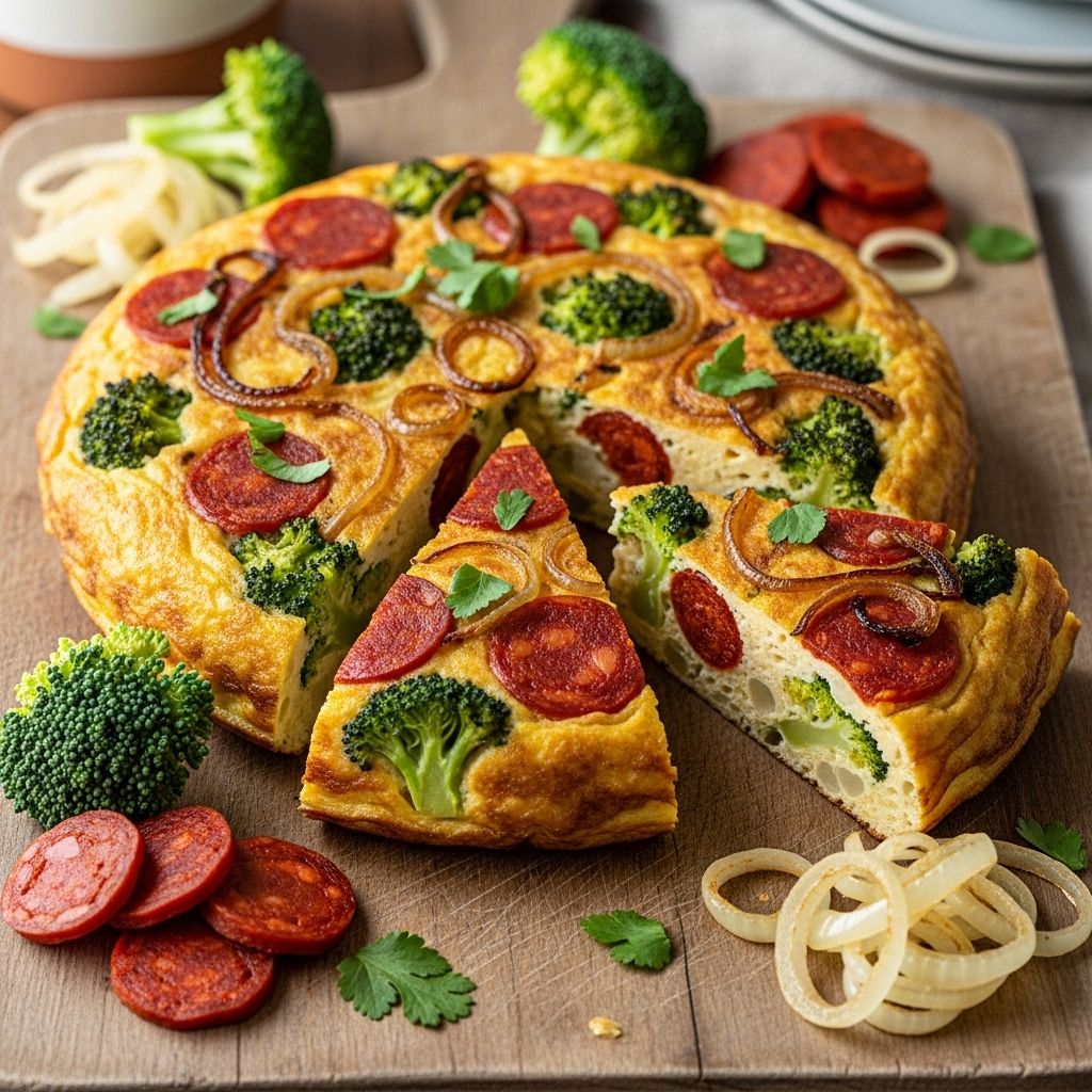 An indulgent, custardy omelette that blends savory sausage and veggies in every slice.
