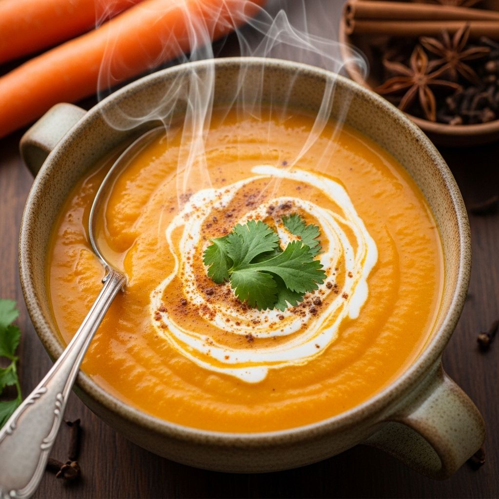Indulge in a luscious, dairy-free spiced carrot soup with coconut cream—perfect for cozy nights and healthy meal prep alike.