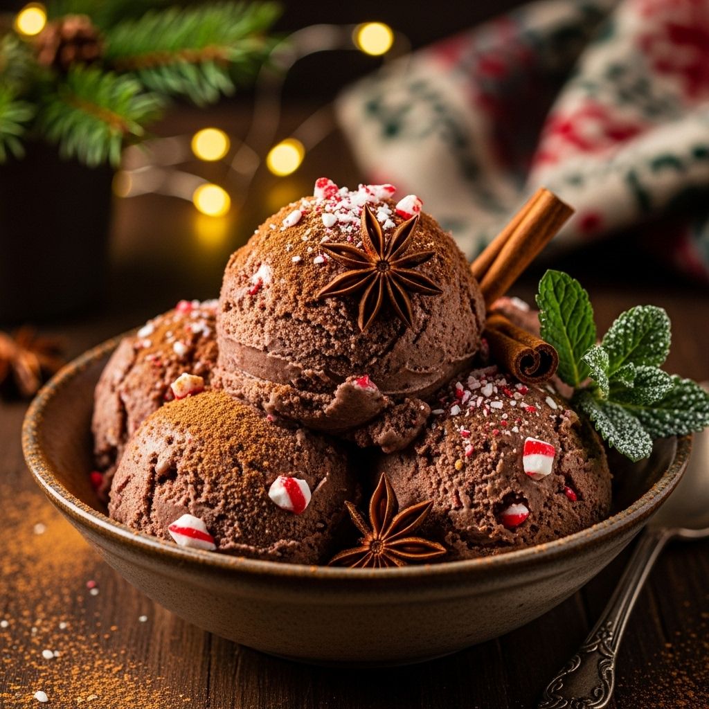 A creamy blend of warming spices and rich cocoa, elevated by peppermint crunch.