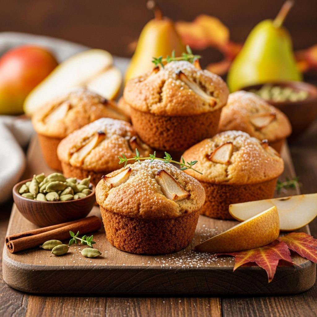 A tender crumb filled with floral cardamom and juicy pear for a cozy weekend snack.