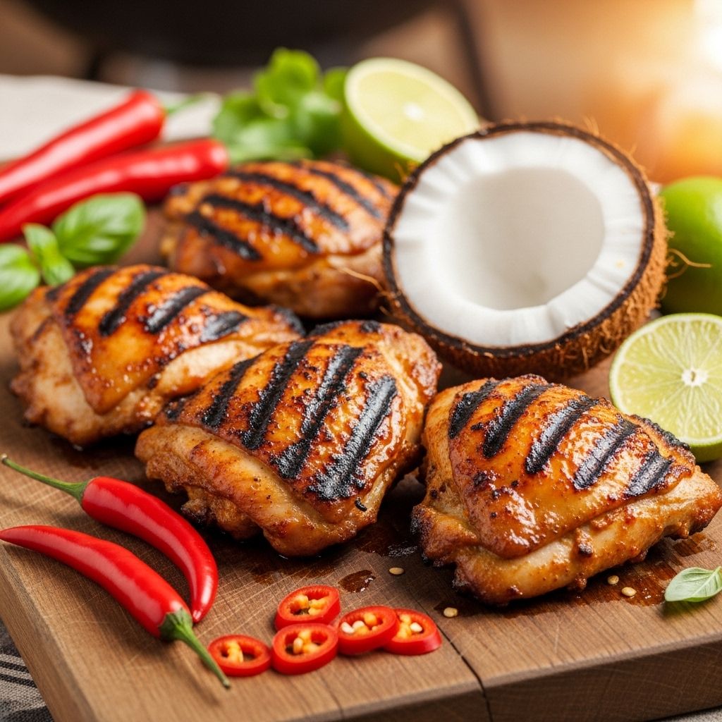 A vibrant marinade blends tangy lime, creamy coconut, and spicy heat for juicy chicken.