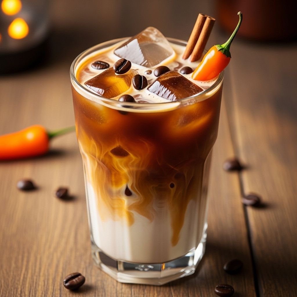 A creamy concoction balancing heat, chocolate, and vanilla for a uniquely flavorful sip.