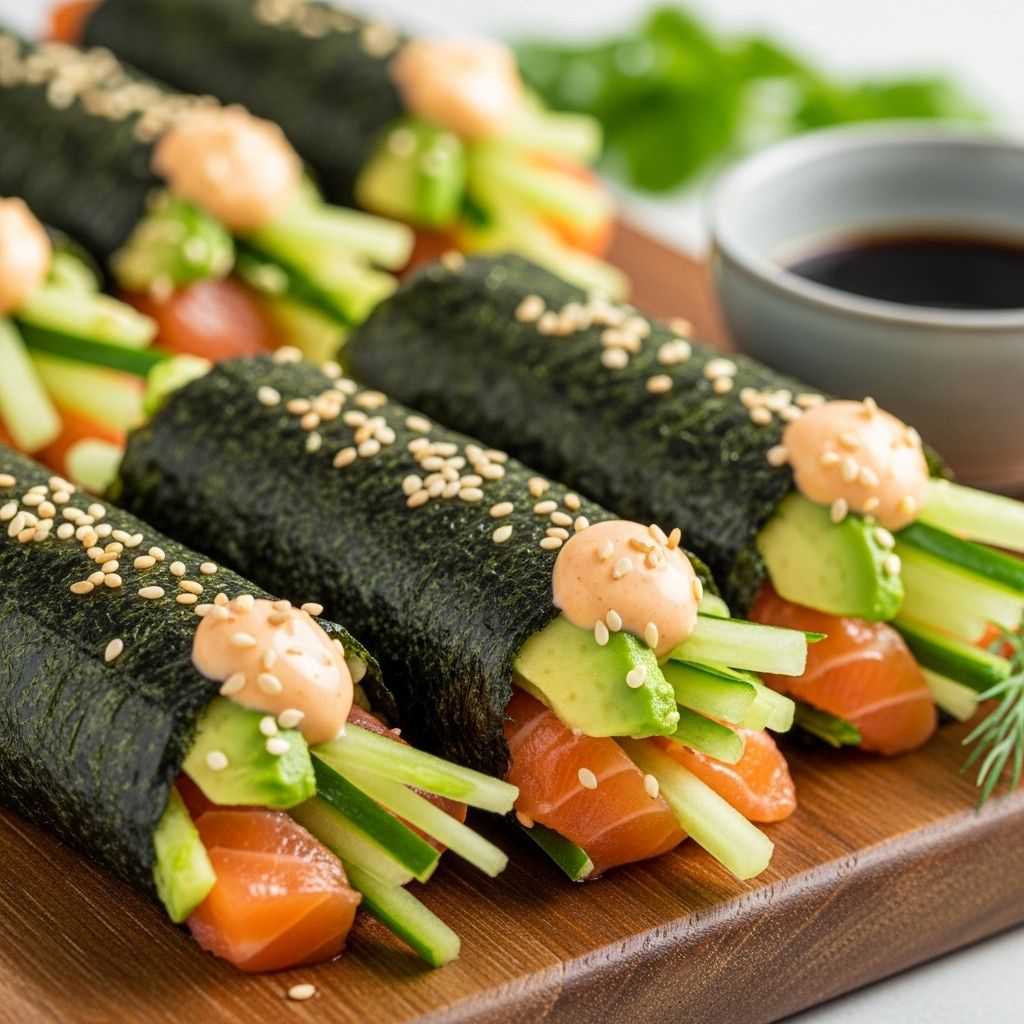 Enjoy bold flavors and balanced nutrition with these easy-to-assemble spicy salmon nori wraps—perfect for lunch or dinner.