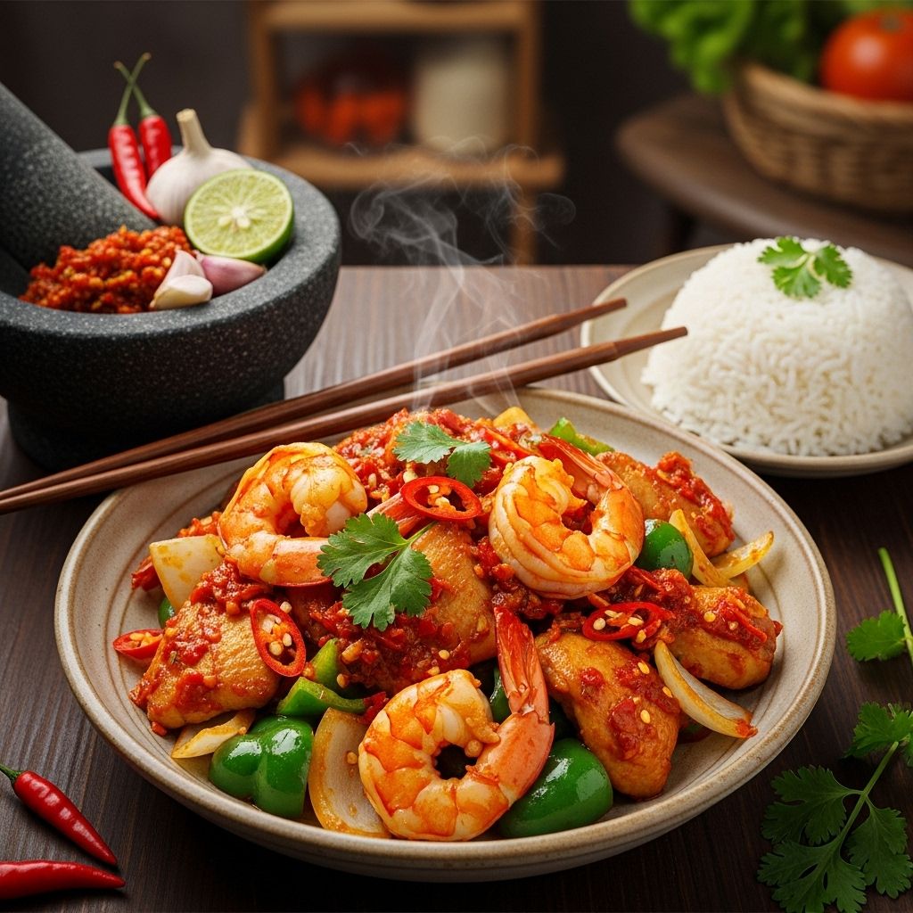 Spicy Sambal Chicken and Shrimp: A Flavorful Grilled Feat A fiery blend of sambal and spices brings versatile grilled skewers to any meal.