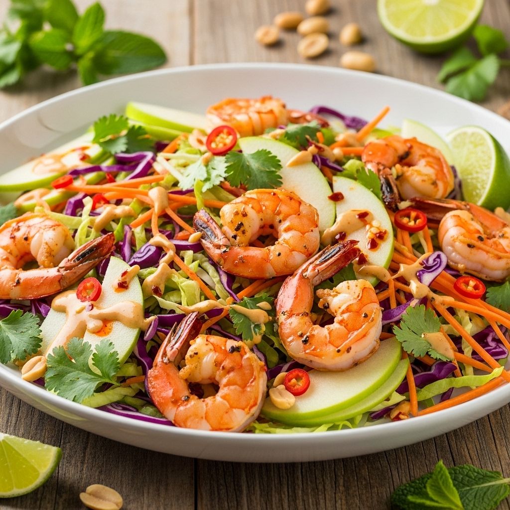Spicy Shrimp and Green Apple Salad: A Crisp, Flavorful Thai-Inspired Dish Zesty herbs and lively flavors deliver a satisfying fusion of taste and texture.
