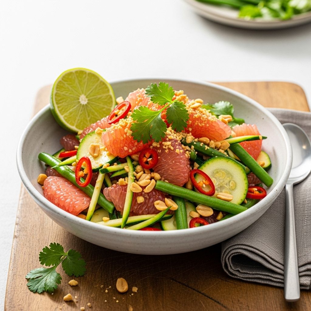 Juicy citrus, fresh herbs, and crunchy textures unite in a lively, flavor-packed dish.