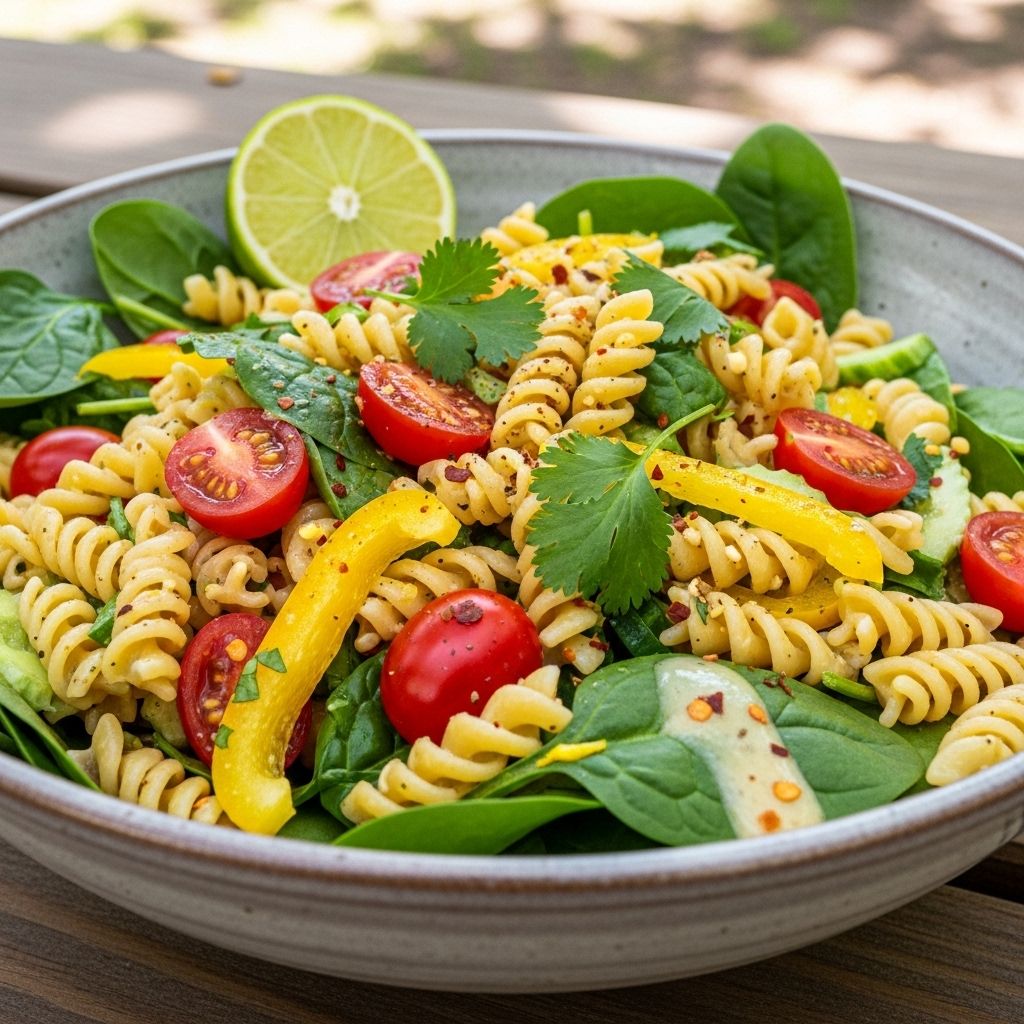 A pasta salad that brings bold jalapeño heat, fresh summer crunch, and make-ahead ease.