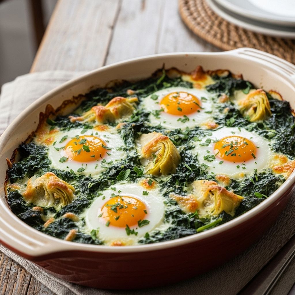 Creamy, veggie-packed bake transforms a classic dip into an elegant breakfast treat.