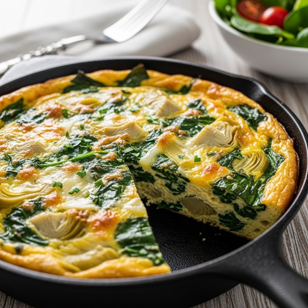 Discover a creamy, flavorful spinach and artichoke frittata recipe—perfect for healthy brunches, meal prep, or quick weeknight dinners.