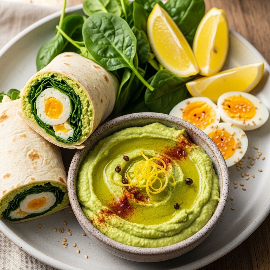 Brighten your morning with these protein-rich spinach and lemon hummus egg wraps, blending Mediterranean flavors and nutrition.