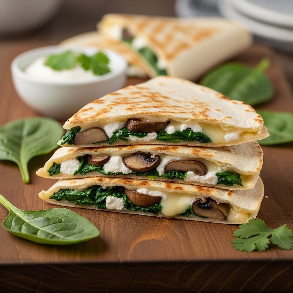 A golden tortilla packed with leafy greens and savory fillings for a gourmet meal.