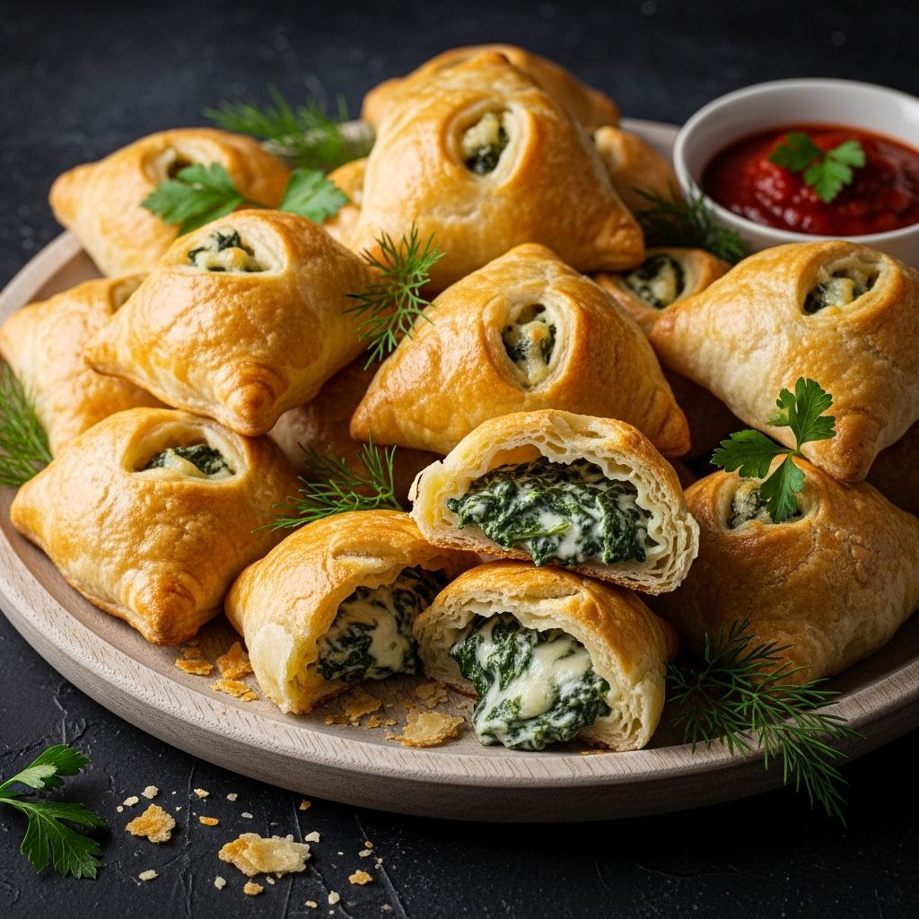 Cheesy filling and herby greens hug buttery pastry for an appetizer guests adore.