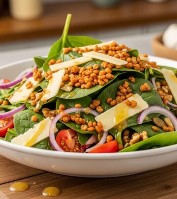 Discover how hearty lentils, aged Gouda, and flavorful toppings turn a classic spinach salad into a protein-rich, gourmet meal.