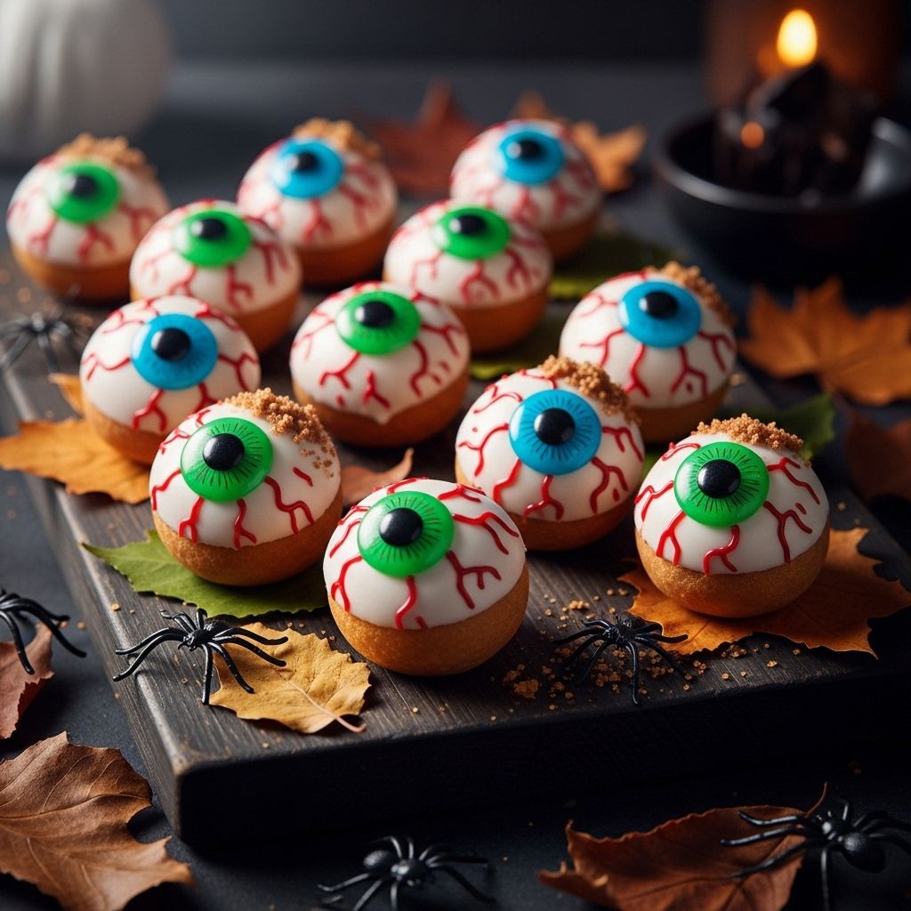 Spooky Doughnut Hole Eyeballs: The Ultimate Halloween Treat A playful, kid-friendly treat that brings spooky flair to your Halloween dessert table.