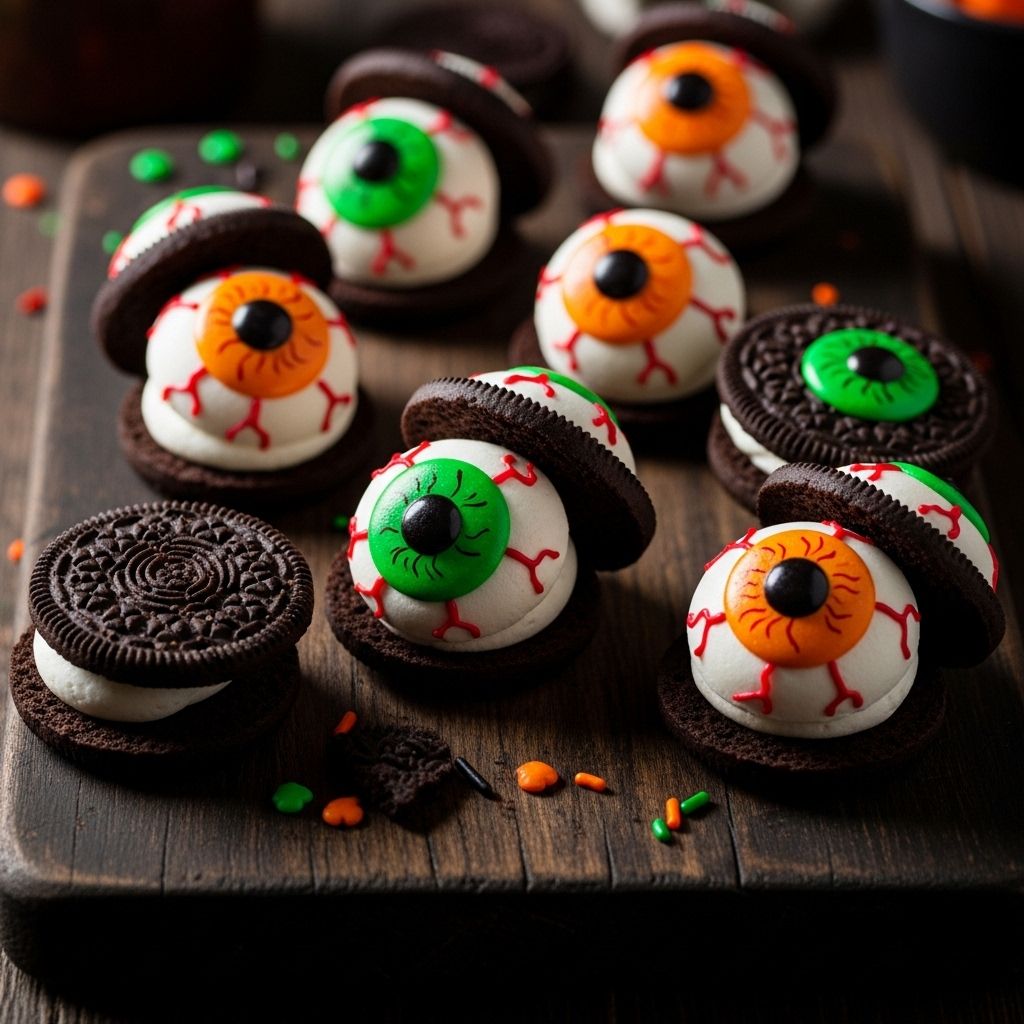 Transform cookies into spooky no-fuss eyeballs that steal the show at Halloween parties.