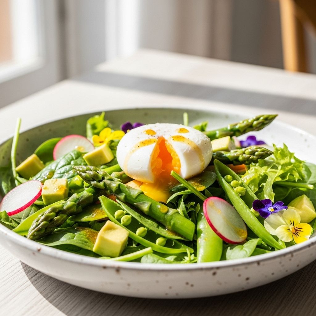 Bright greens in zesty vinaigrette meet crunchy crumbs for a light, textured meal.