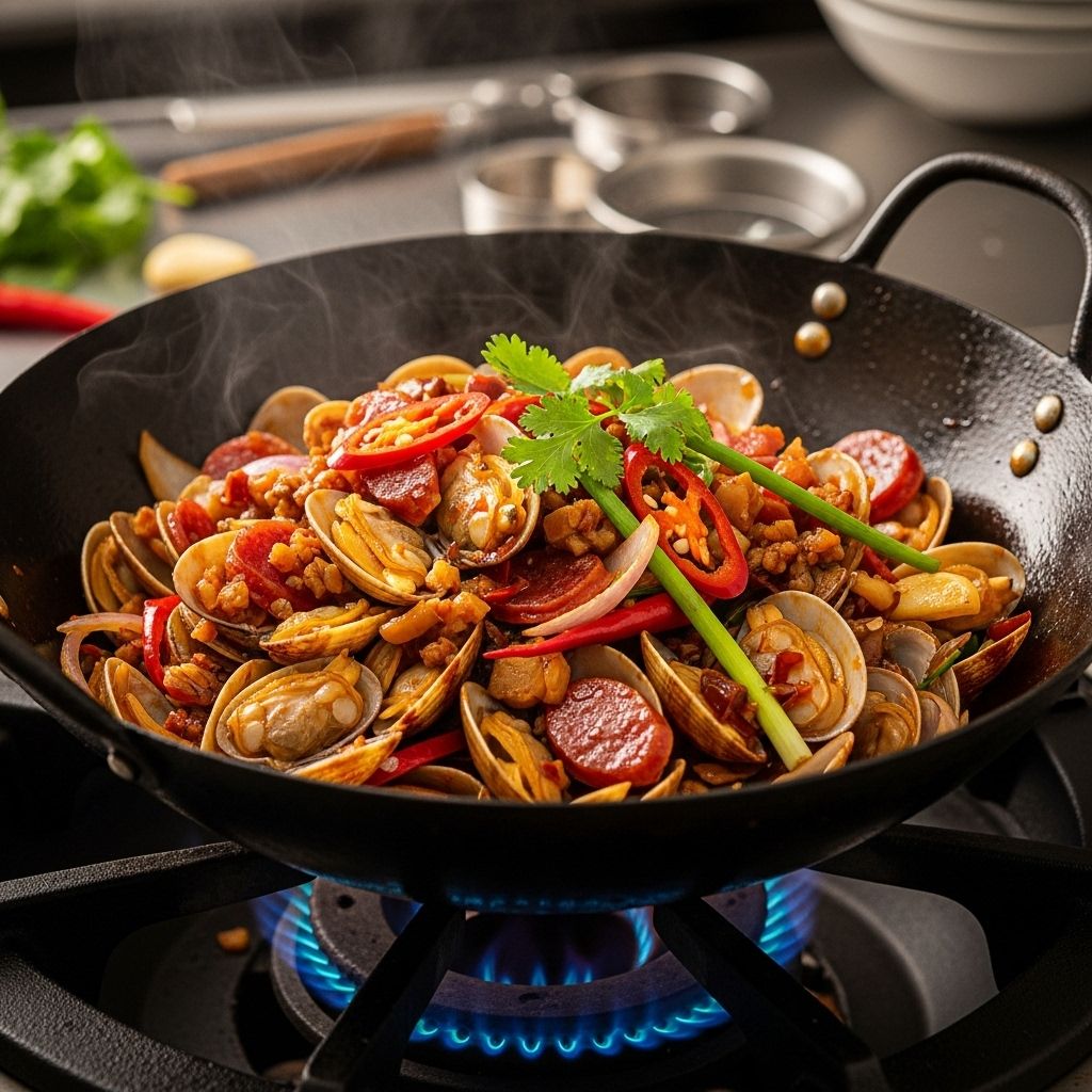 Bold aromatics and oceanic flavors collide in a wok-seared clam dish brimming with umami.