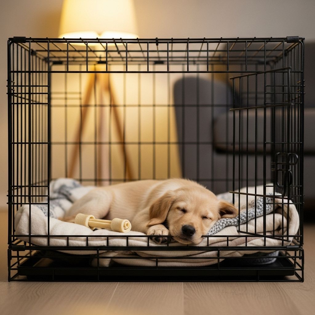 Comforting routines and gentle sounds help young dogs feel secure for peaceful rest.