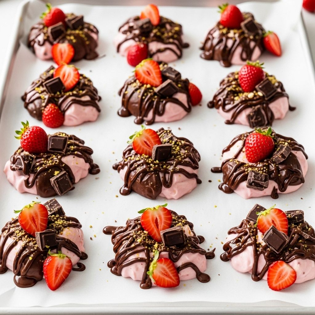 Creamy fruit bites encased in a crunchy cocoa shell deliver protein and sweetness.