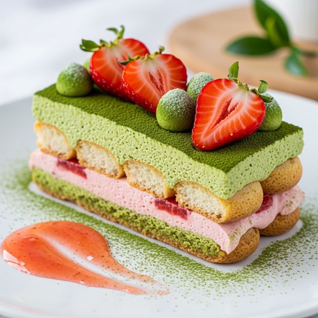 Creamy layers meet zesty fruit and earthy tea for a dessert that dazzles every palate.