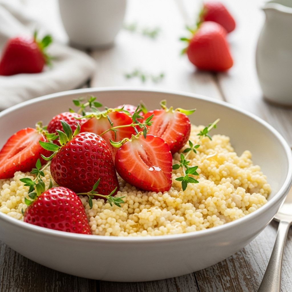 Elevate your breakfast routine with this strawberry-thyme millet bowl—a vibrant, nutritious way to start your day.