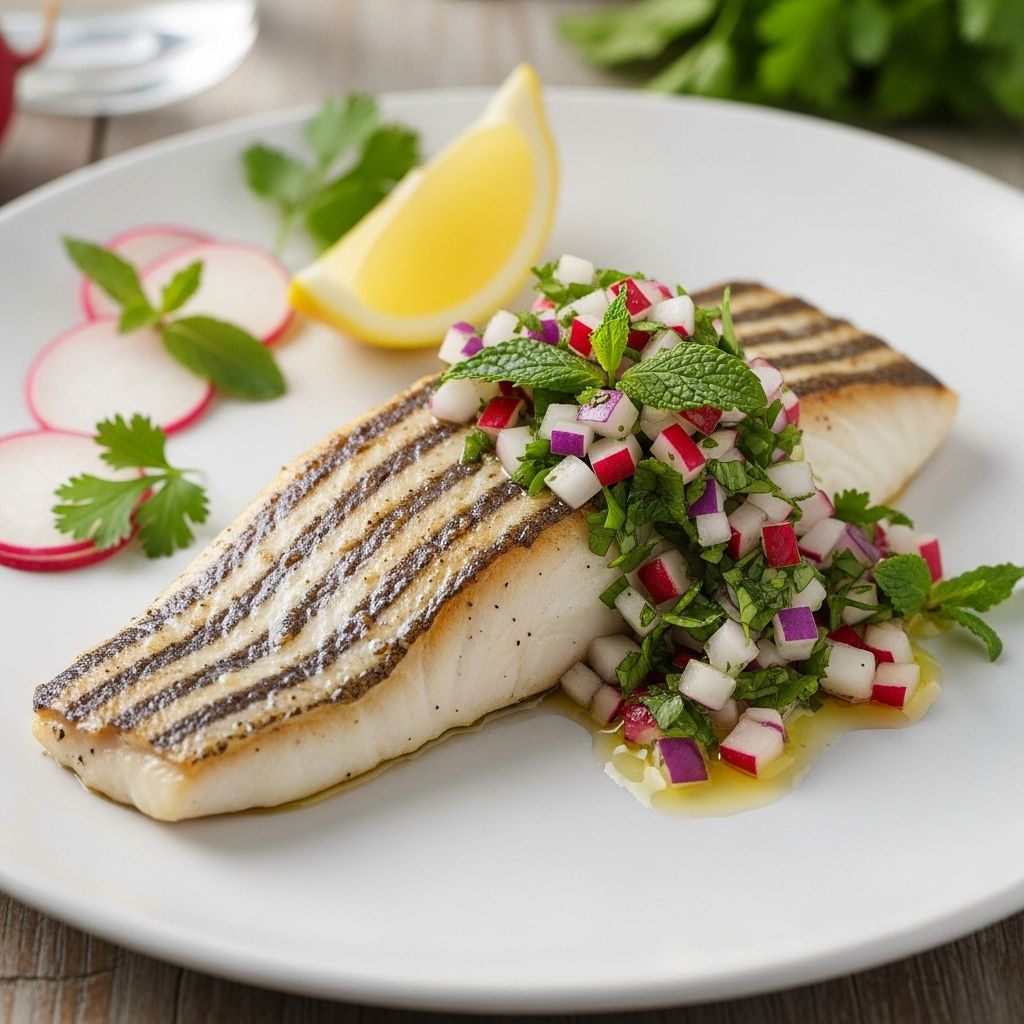 Discover how fresh striped bass, paired with vibrant radish salsa verde, creates a nutritious and delicious main course suitable for any healthy table.
