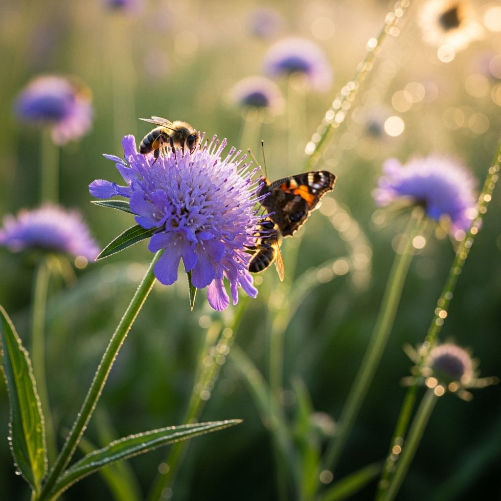 A rare perennial with heaven-blue pincushion blooms that fuel autumn bees.