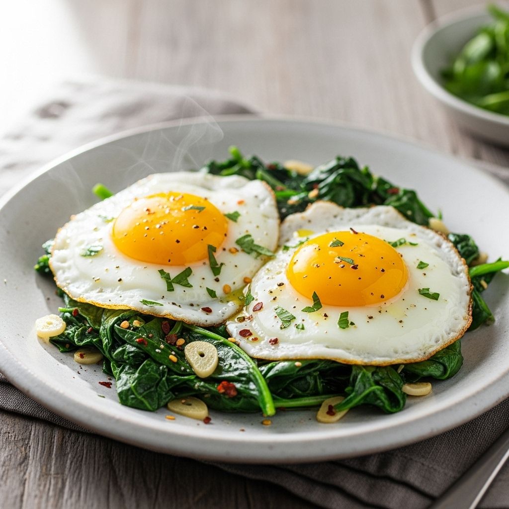 Level up your breakfast with this protein-rich sunny-side-up eggs on garlicky greens—a quick, flavorful, and healthy meal perfect for any time of day.