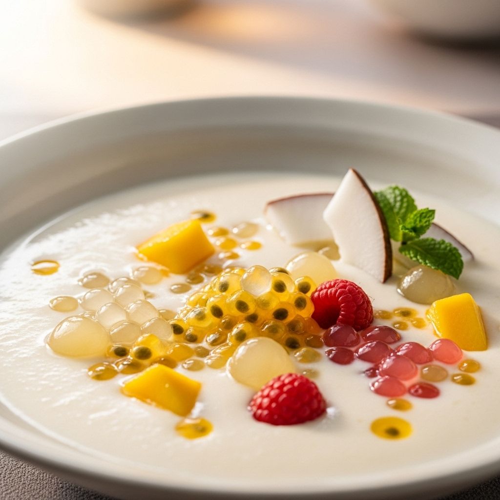 A modern twist transforms a creamy dessert into jewel-like spheres of intense flavor.