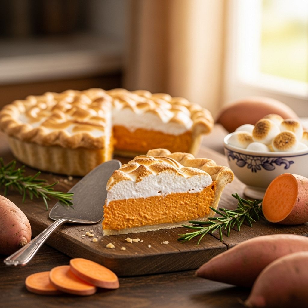 Sweet Potato Pie with Marshmallow Meringue: The Ultimate Thanksgiving Dessert A luscious blend of velvety filling and airy peaks to elevate any festive dessert lineup.