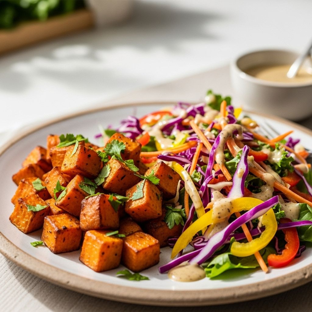 Wholesome sweet potatoes meet a vibrant, shredded salad—delicious, filling, and loaded with nutrients for every plate.