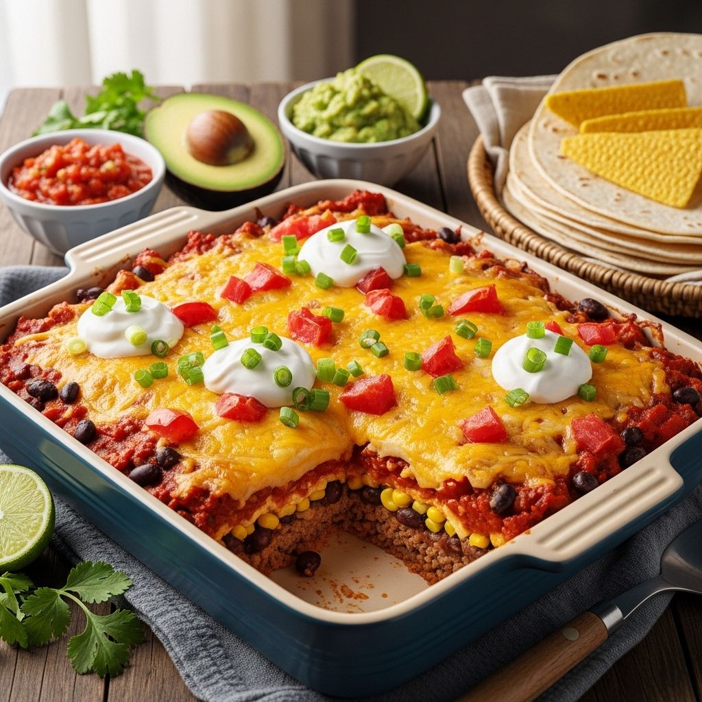 A layered bake that balances savory beef, crunchy chips, and gooey cheese in every bite.