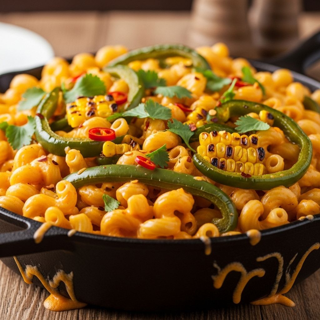 A creamy, smoky twist that elevates classic comfort food with vibrant southwestern flair.