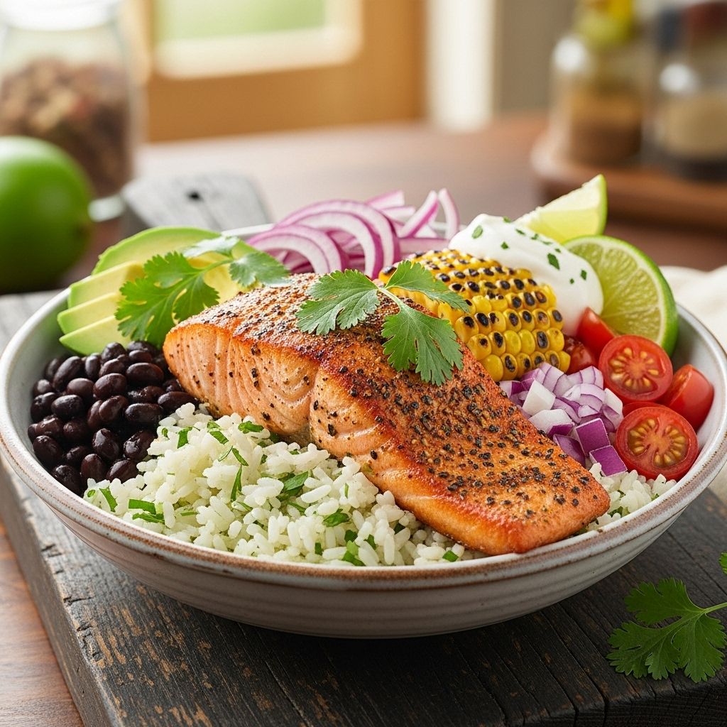 Packed with bold flavors and fresh ingredients, this Tex-Mex salmon bowl is a nutritious, satisfying twist on classic bowl meals.