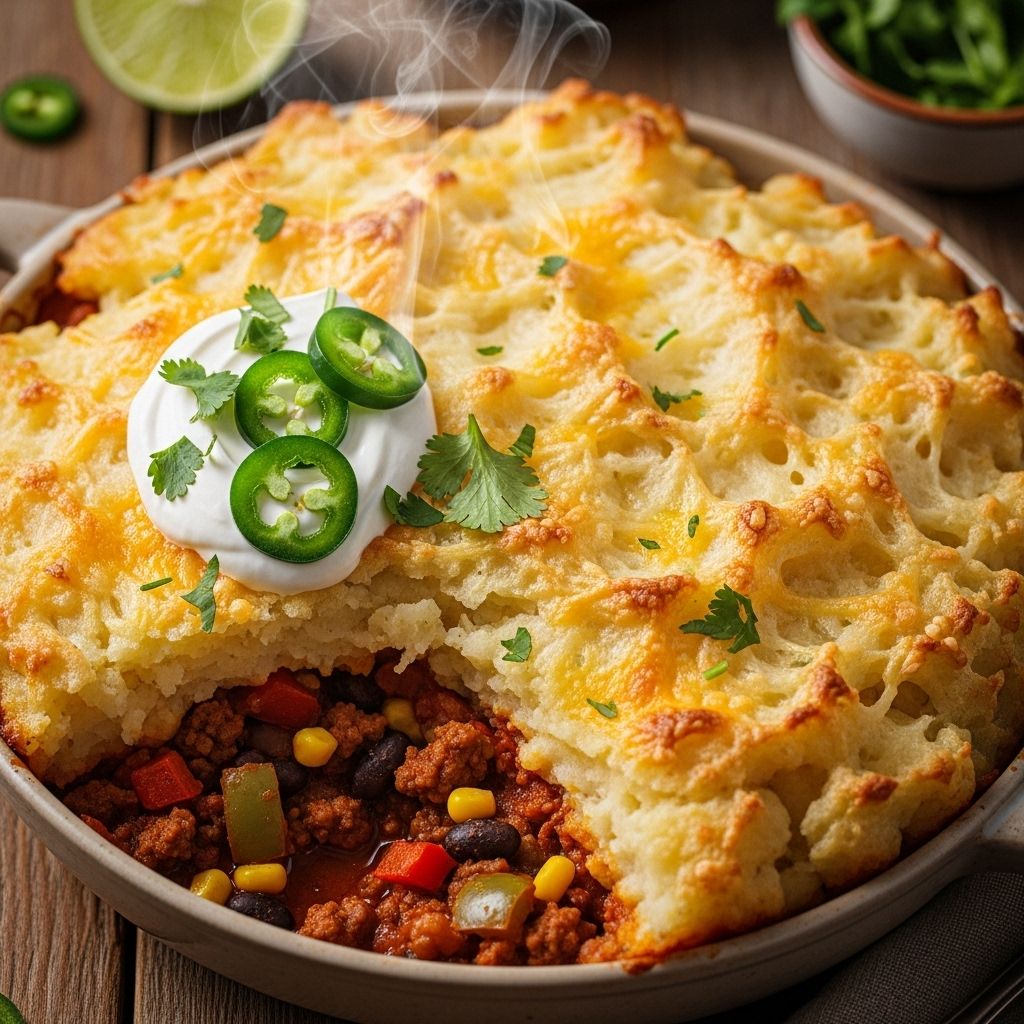 Traditional flavors meet southwestern spices in a creamy beef-and-potato casserole.